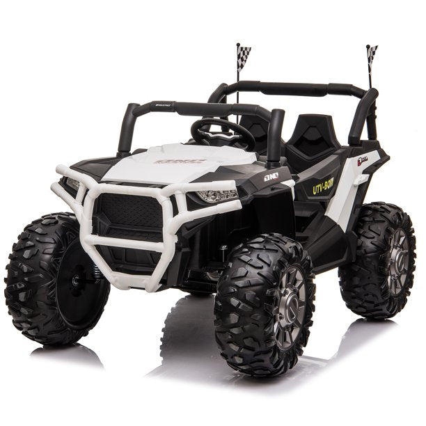 24V Electric UTV Kids Ride on Car w/ 2 Seater Remote Control, 400W Motor, 7AH Battery Powered 4 Wheeler Toy Vehicle, Spring Suspension, 3 Speeds, MP3, Bluetooth for Boys Girls Camo White