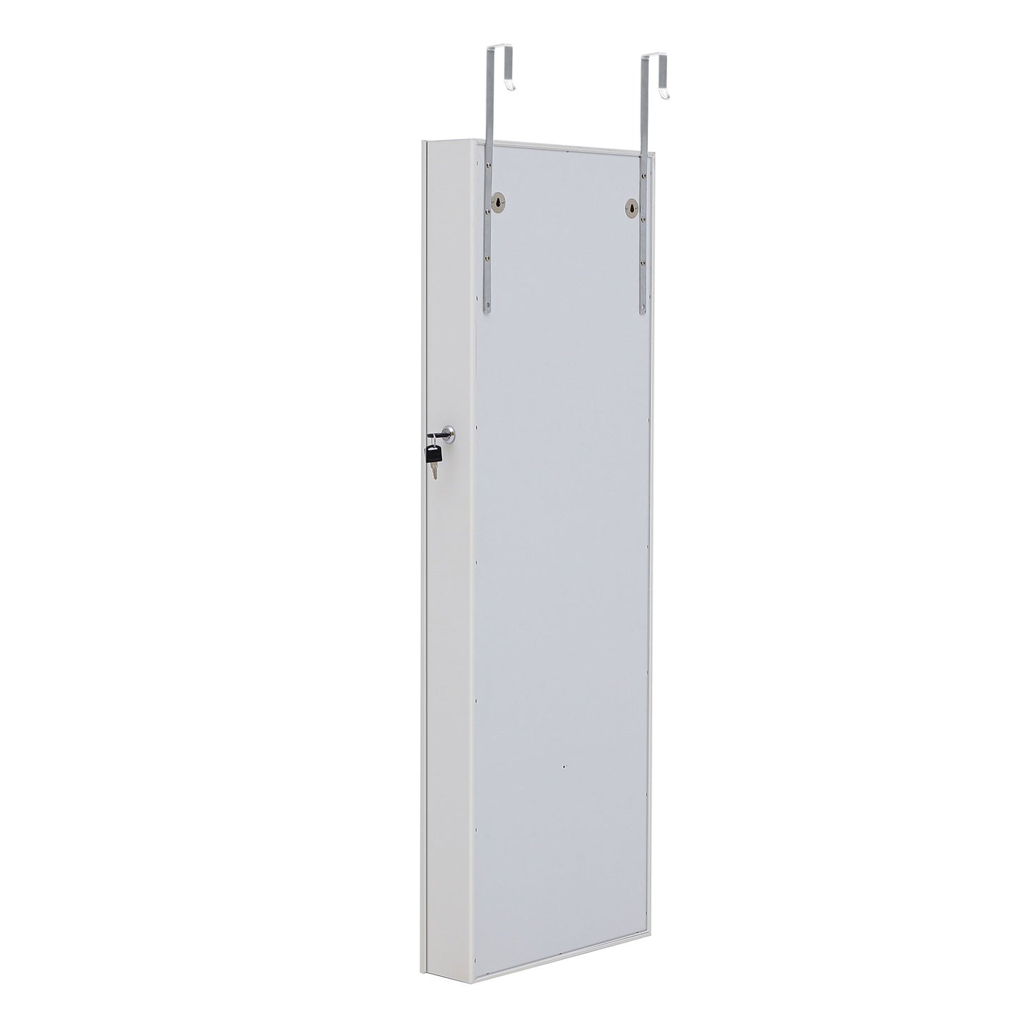 6 LEDs Hanging Mirror Jewelry Armoire Cabinet, Lockable Wall/Door Mounted Jewelry Armoire Organizer with with Full Length Mirror 2 Drawers,White