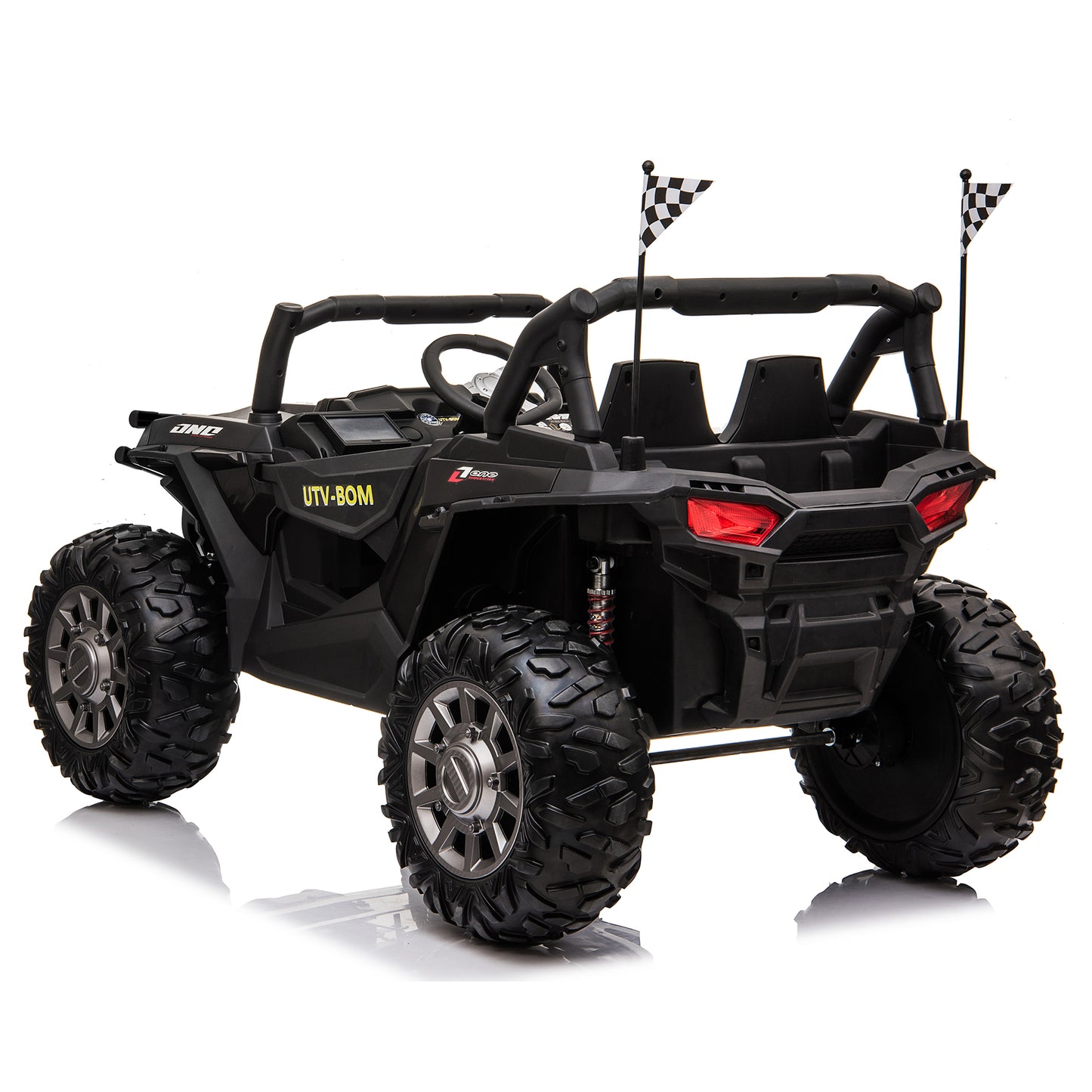 24V Kids Ride on UTV Car w/ 2 Seater Remote Control, Electric Off-Road UTV w/ 2*200W Motor, 7AH Battery Powered 4-Wheeler Toy, LED Lights, Spring Suspension, 3 Speeds, Bluetooth Music Black