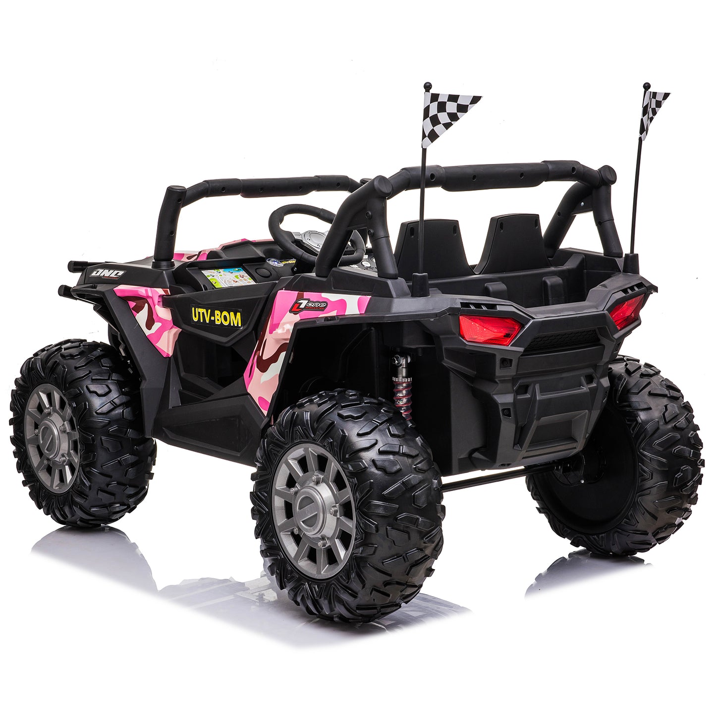 24V Kids Ride on UTV Car w/ 2 Seater Remote Control, Electric Off-Road UTV w/ 2*200W Motor, 7AH Battery Powered 4-Wheeler Toy, LED Lights, Spring Suspension, 3 Speeds, Bluetooth Music Camo Pink