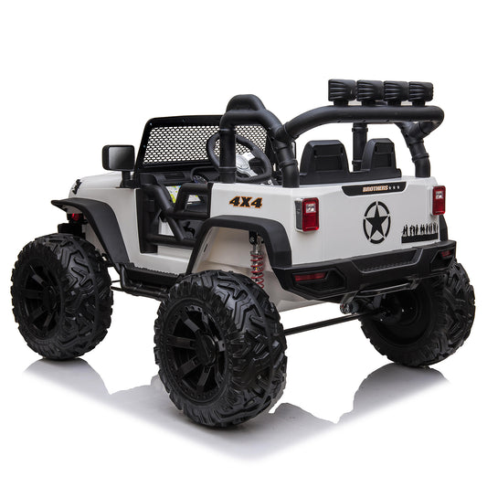 2 Seater 24V Kids Ride On Truck Car with Remote Control, 2* 200W Motor,9 AH Battery Electric Powered Ride On Toy with Spring Suspension, 3 Speeds, LED Lights, Bluetooth for Girl Boy White