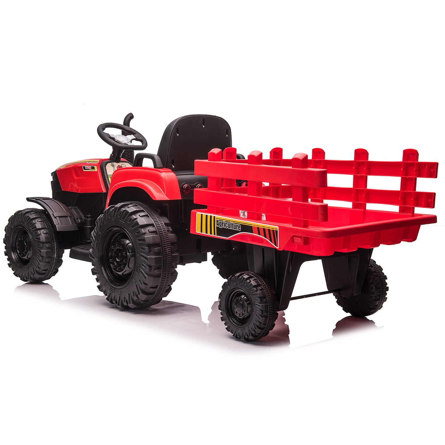 24V Kids Ride on Tractor with Trailer & Remote Control, 400W Strong Engine, 9 AH Battery Powered Ride On Toy, 3 Speeds, LED Lights, MP3/USB Music Red