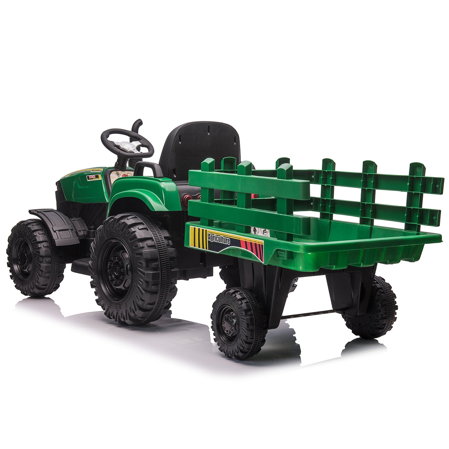 24V Kids Ride on Tractor with Trailer & Remote Control, 400W Strong Engine, 9 AH Battery Powered Ride On Toy, 3 Speeds, LED Lights, MP3/USB Music Green