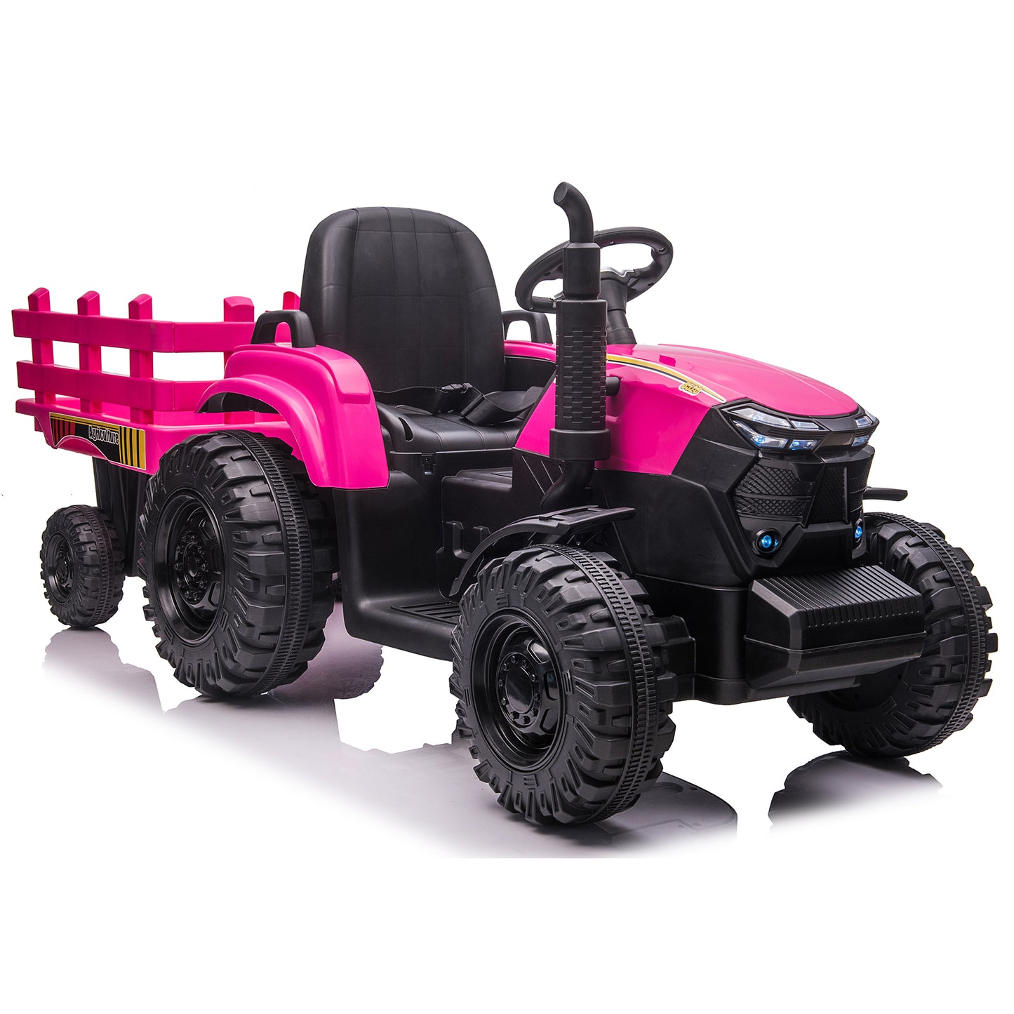 24V Kids Ride on Tractor with Trailer & Remote Control, 400W Strong Engine, 9 AH Battery Powered Ride On Toy, 3 Speeds, LED Lights, MP3/USB Music Rose Pink