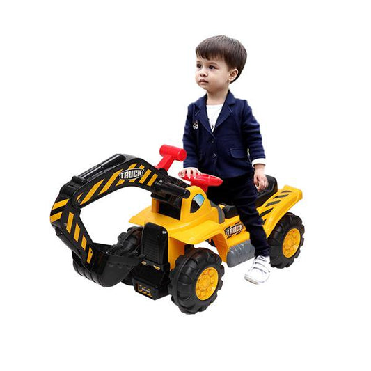 LEADZM Children's Excavator Toy Car Without Power Two Plastic Artificial Stones, A Hat