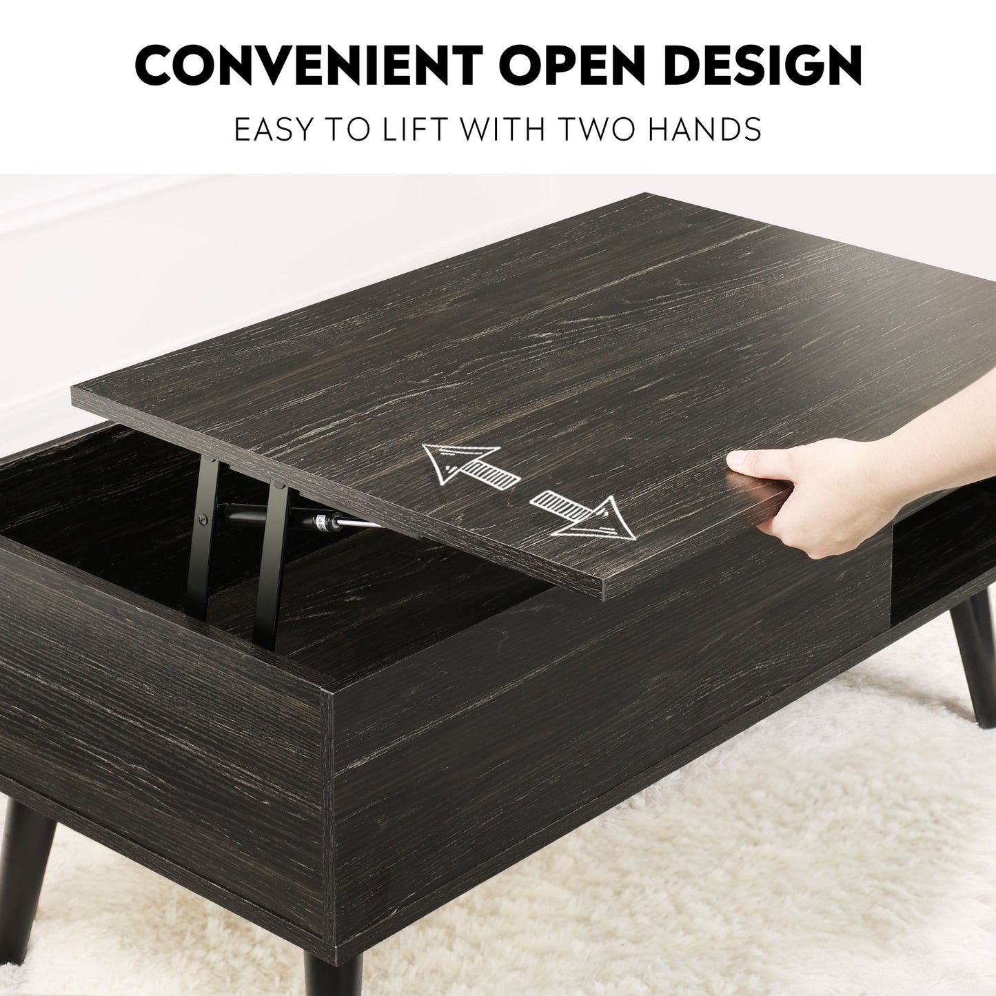 AnrLi Wood Lift Top Coffee Table with Hidden Compartment and Shelf for Home Living Room Reception