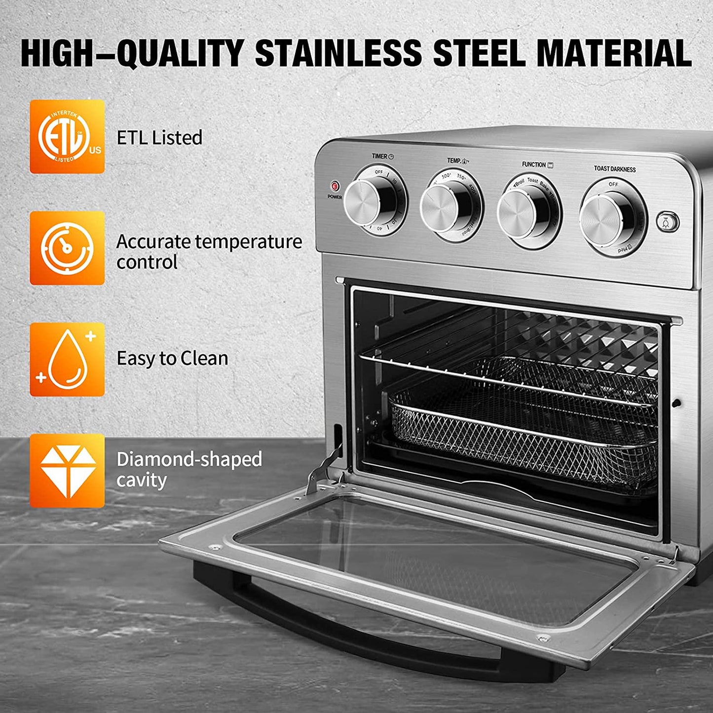 Anrli Air Fryer Toaster Oven,6 Slice 24.5 QT Convection Airfryer Countertop Oven with 4 Cooking Accessories,Silver,1700W