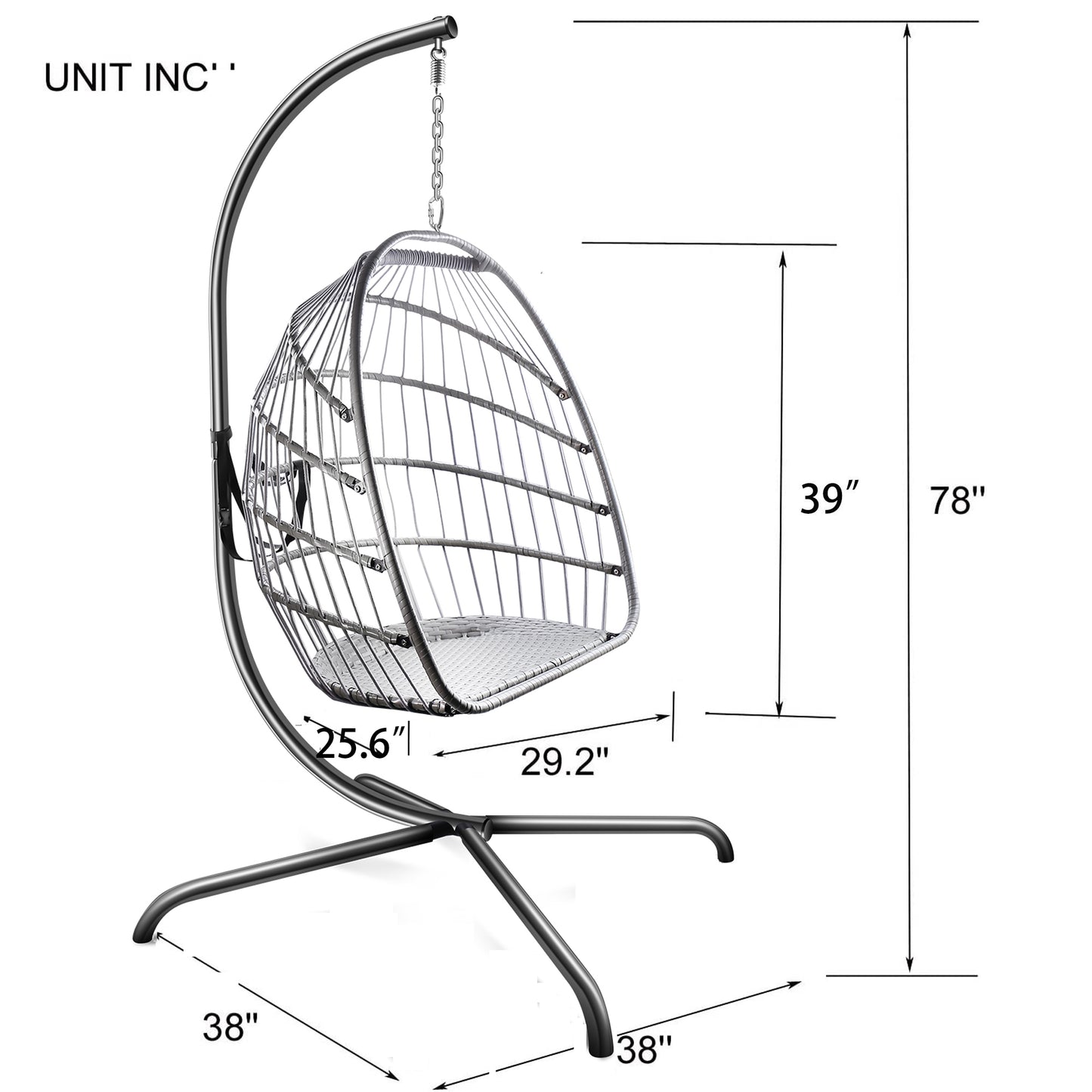Anrli Indoor Outdoor Patio Wicker Hanging Chair Swing Foldable Hammock Egg Chairs with Stand and Cushions for Kids Adult Patio Bedroom Balcony Gray,350lbs Capaticy