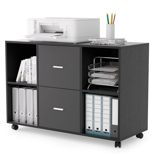 2-Drawer Wood File Cabinet,Mobile Lateral Filing Cabinet,Printer Stand with Open Storage Shelves for Home Office