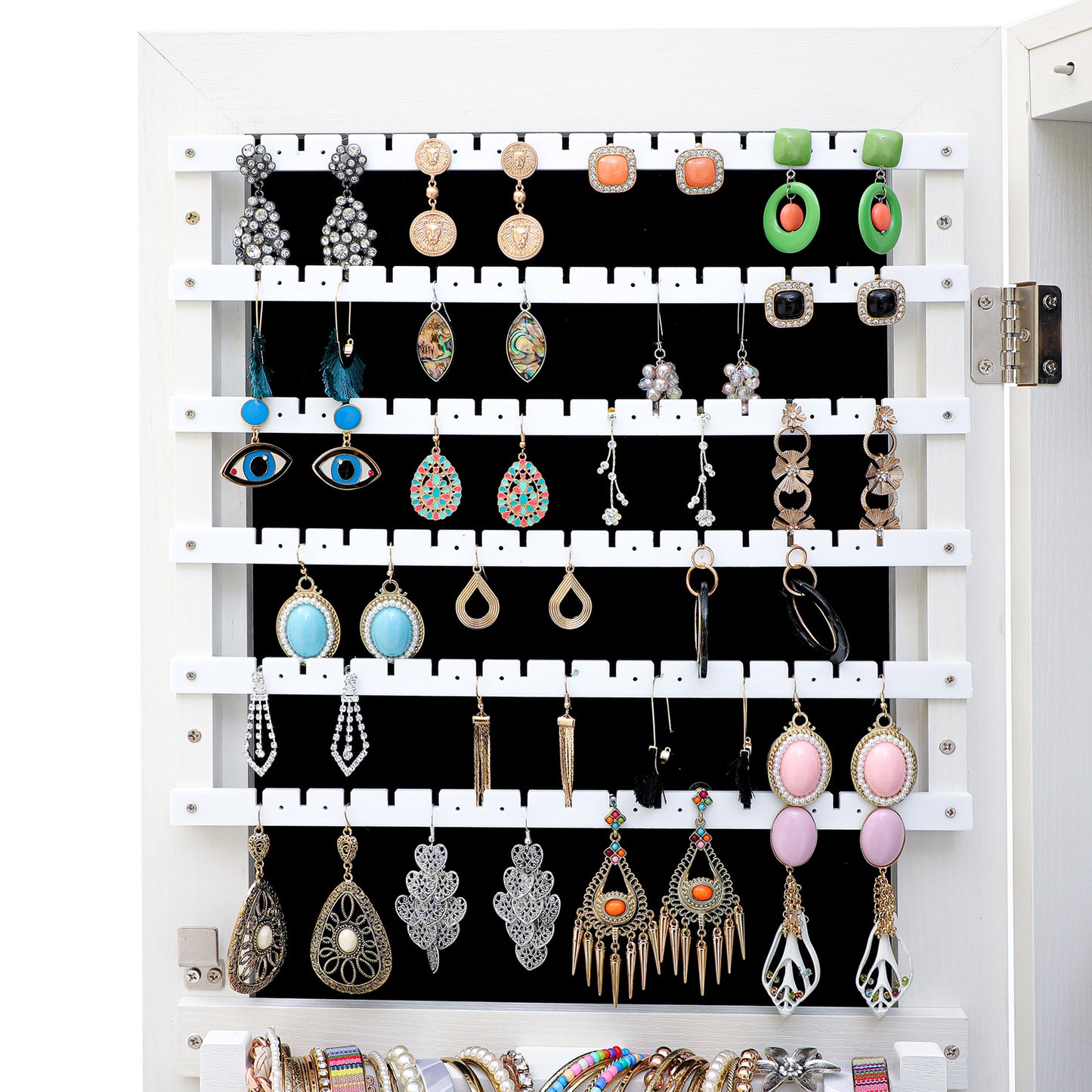 Anrli 6-LED Light Jewelry Armoire with Internal Mirror Lockable Wall Door Mounted Jewelry Cabinet Armoire Storage Organizer White