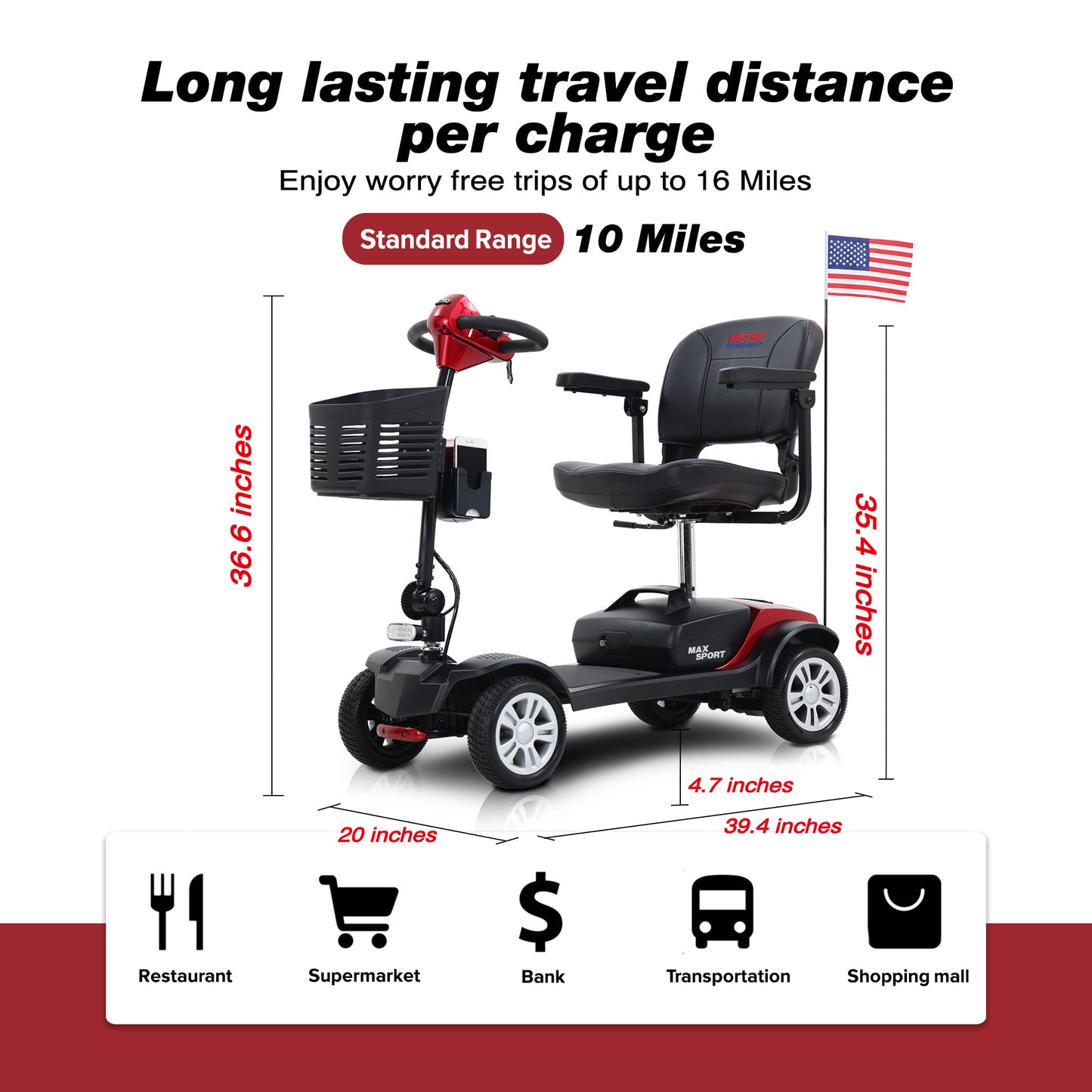 AnrLi 4 Wheel Folding Mobility Scooter,Compact Travel Power Mobility Scooters w/ 2pcs*12AH Lead Acid Battery for Travel,Adults,Elderly