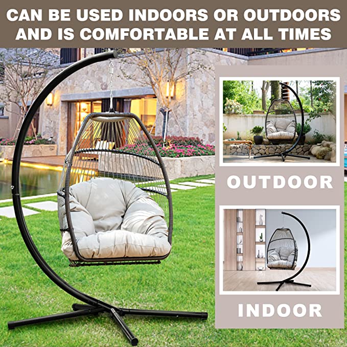 Egg Chair Hammock Chair Basket Chair Hanging Swing Chair UV Resistant Cushion with Stand for Indoor Bedroom Outdoor Garden Backyard