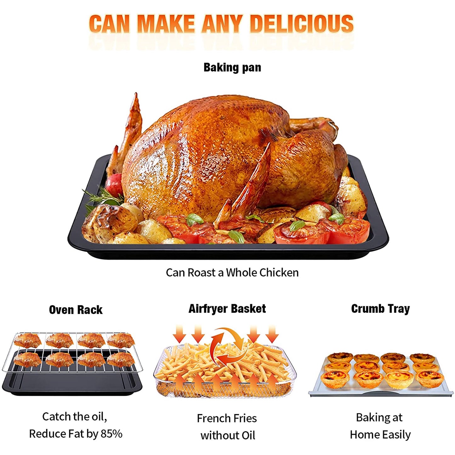 Anrli Air Fryer Toaster Oven,6 Slice 24.5 QT Convection Airfryer Countertop Oven with 4 Cooking Accessories,Silver,1700W
