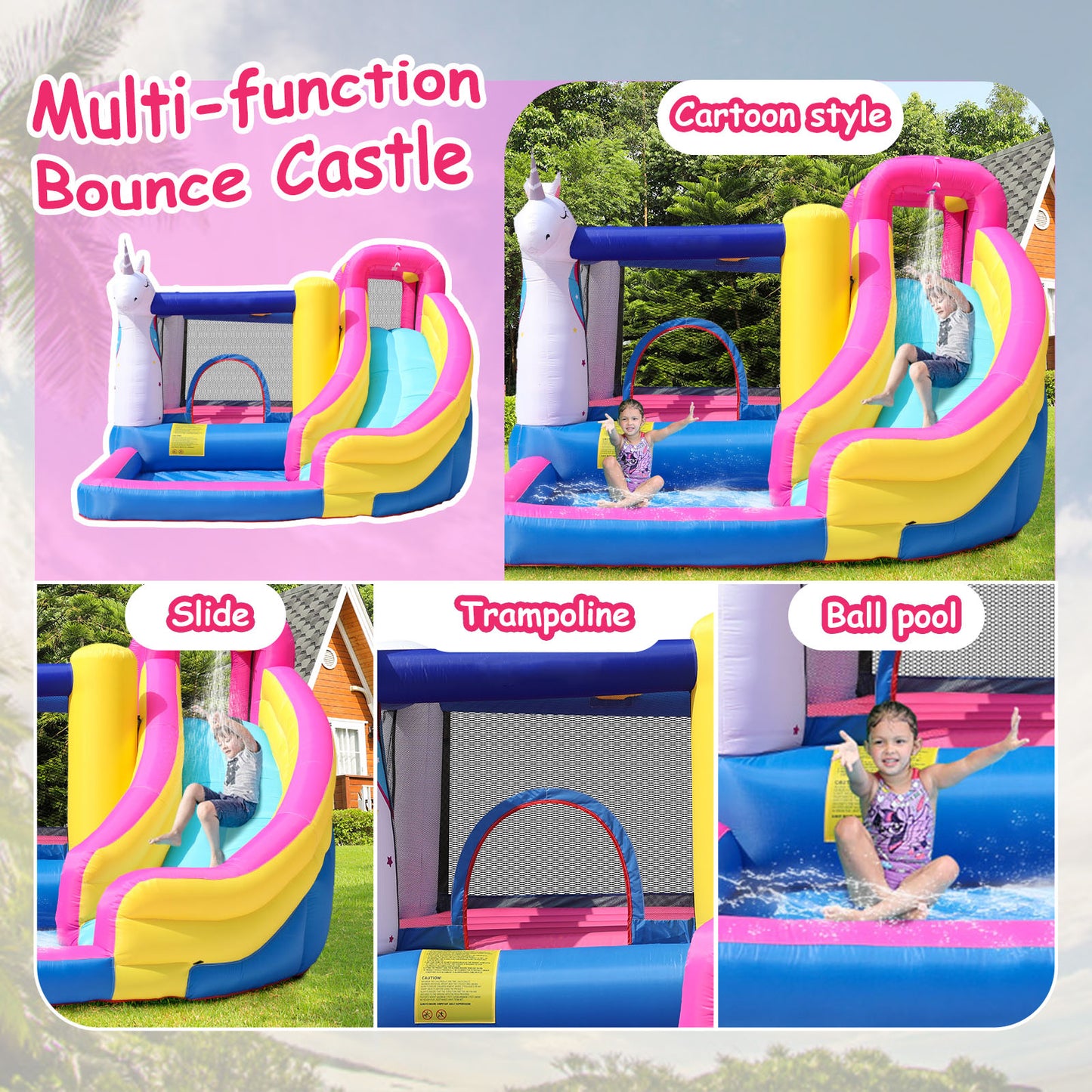 Bounce House,Inflatable Bouncer with Blower,Inflatable Jumping Castle with Slide,420D+840D Oxford Cloth