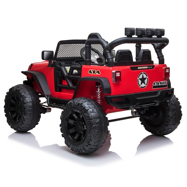 2 Seater 24V Kids Ride On Truck Car with Remote Control, 2* 200W Motor,9 AH Battery Electric Powered Ride On Toy with Spring Suspension, 3 Speeds, LED Lights, Bluetooth for Girl Boy Red