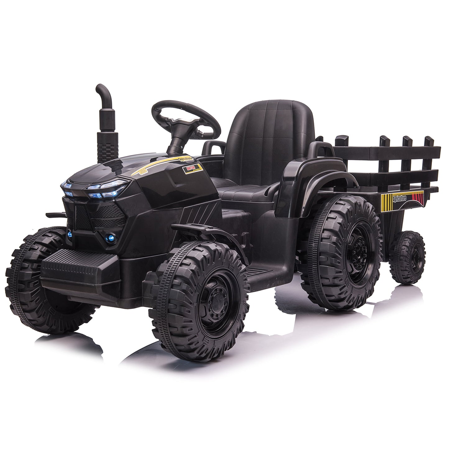 24V Kids Ride On Car Tractor with Remote Control, 400W Motor, 9 AH Battery Powered Ride On Toy Truck with Trailer, Suspension, 3 Speeds, USB/MP3 Music for Girl Boy Black