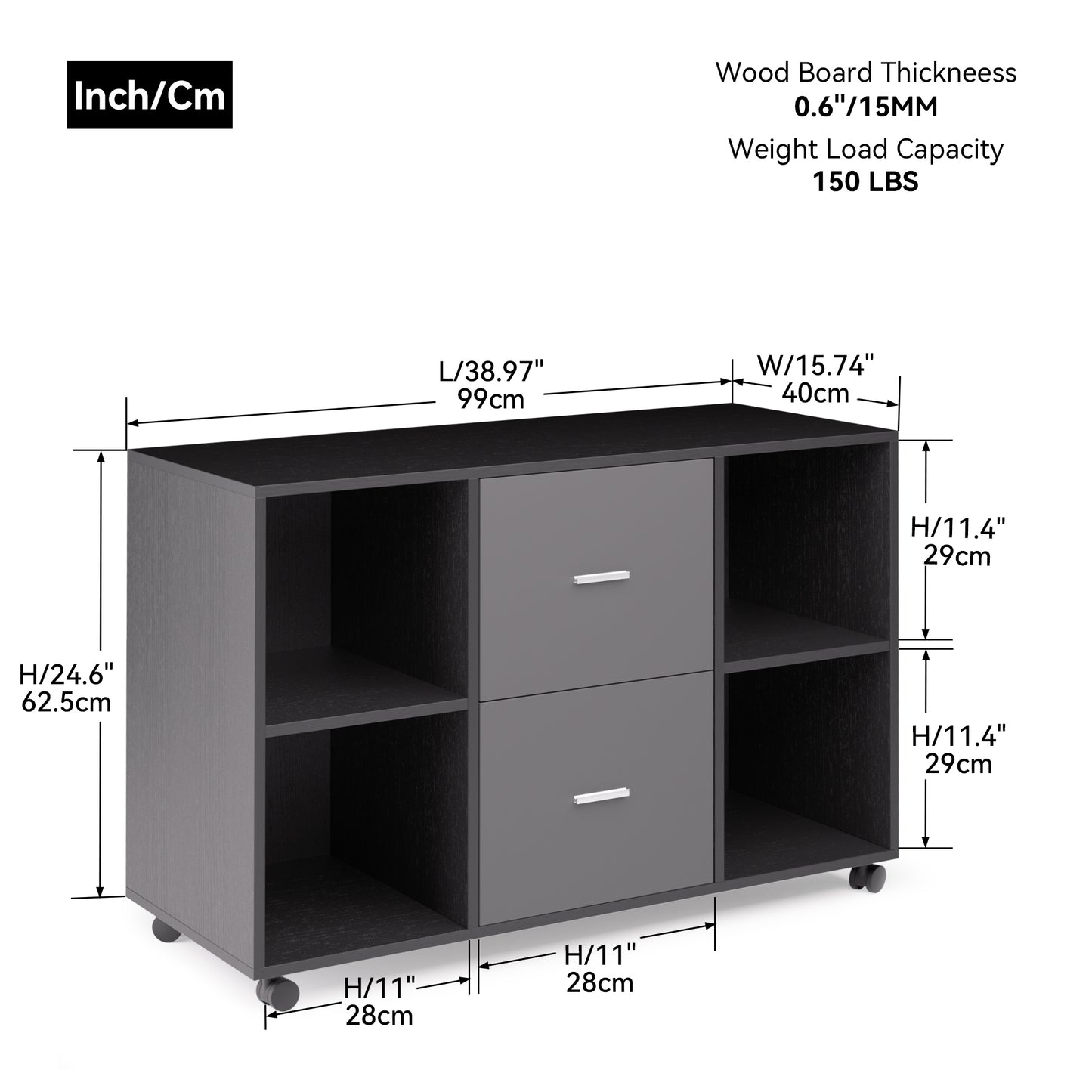 2-Drawer Wood File Cabinet,Mobile Lateral Filing Cabinet,Printer Stand with Open Storage Shelves for Home Office