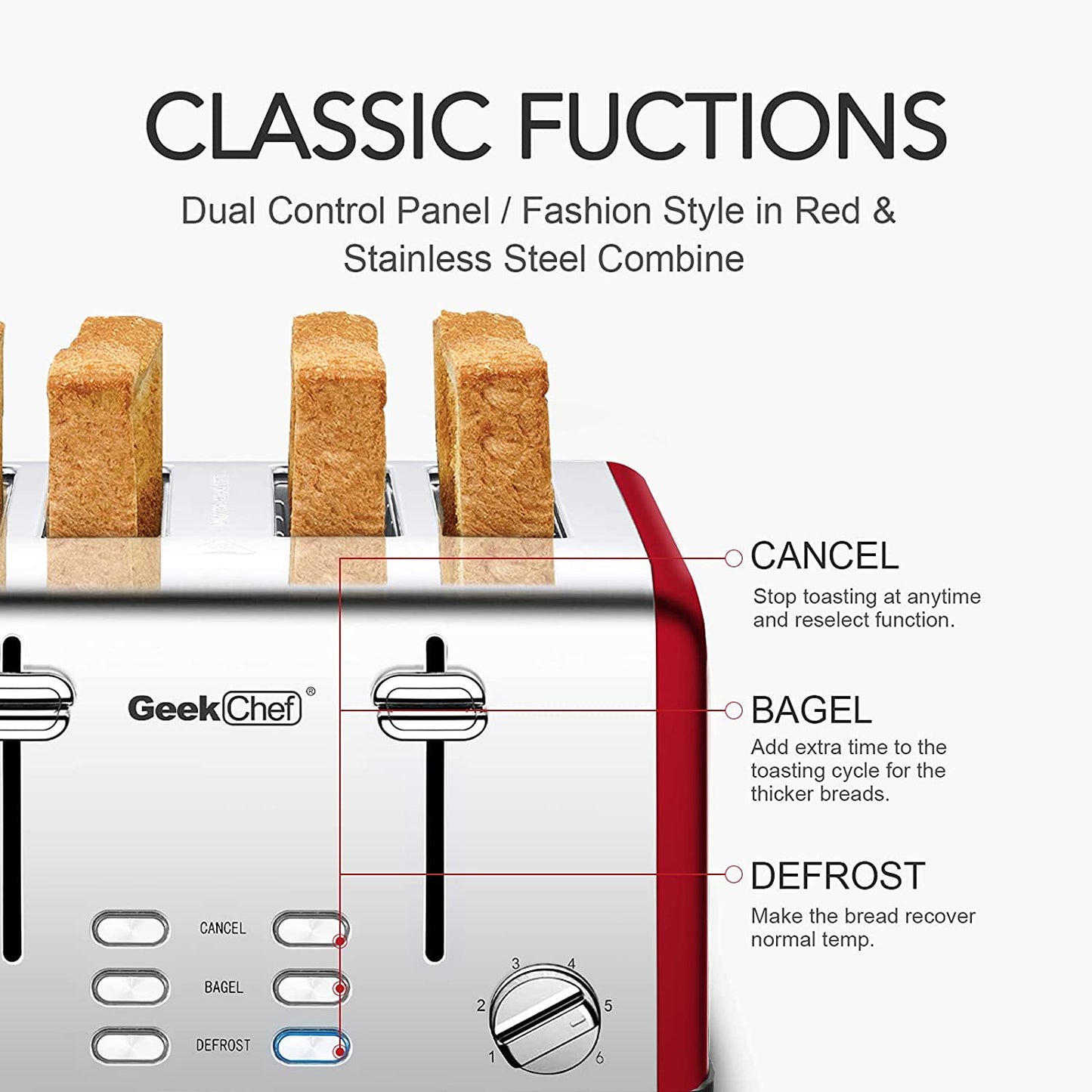 Anrli 4 Slice Toaster Extra Wide Slot Toaster Stainless Steel with Dual Control Panels of Bagel/Defrost/Cancel Function, 6 Toasting Bread Shade Settings, Removable Crumb Trays, Auto Pop-Up