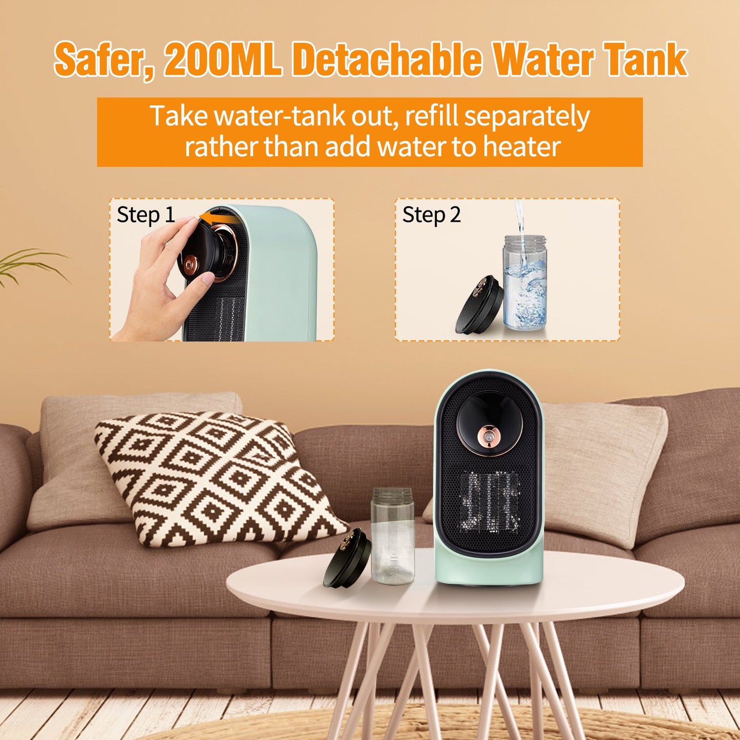 3-in-1 Electric Space Heater with humidifier 800W Portable Heater with Overheat Protection & 90°Oscillating for Small Room Home Camping Office Desk Green