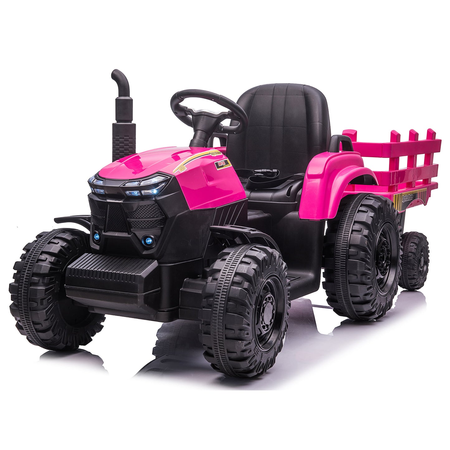 24V Kids Ride On Car Tractor with Remote Control, 400W Motor, 9 AH Battery Powered Ride On Toy Truck with Trailer, Suspension, 3 Speeds, USB/MP3 Music for Girl Boy Rose Pink