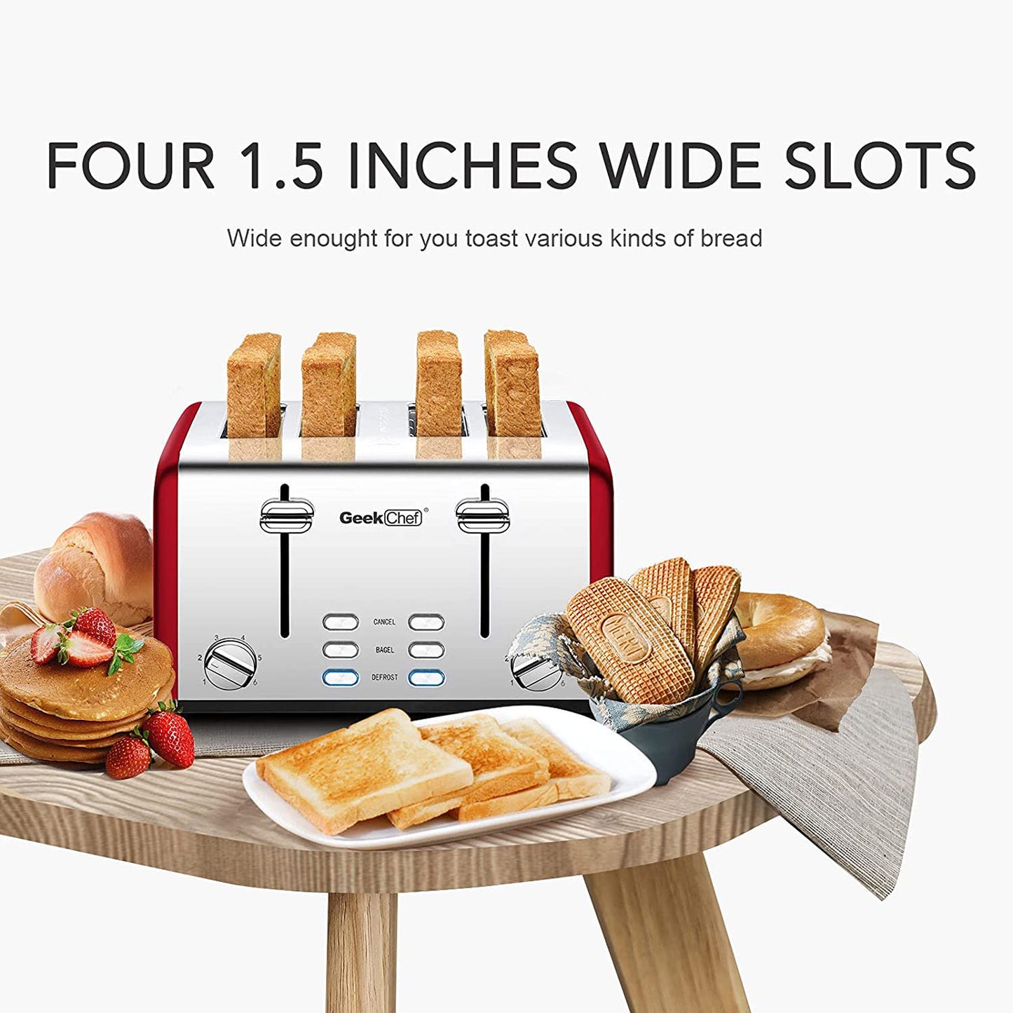 Anrli 4 Slice Toaster Extra Wide Slot Toaster Stainless Steel with Dual Control Panels of Bagel/Defrost/Cancel Function, 6 Toasting Bread Shade Settings, Removable Crumb Trays, Auto Pop-Up