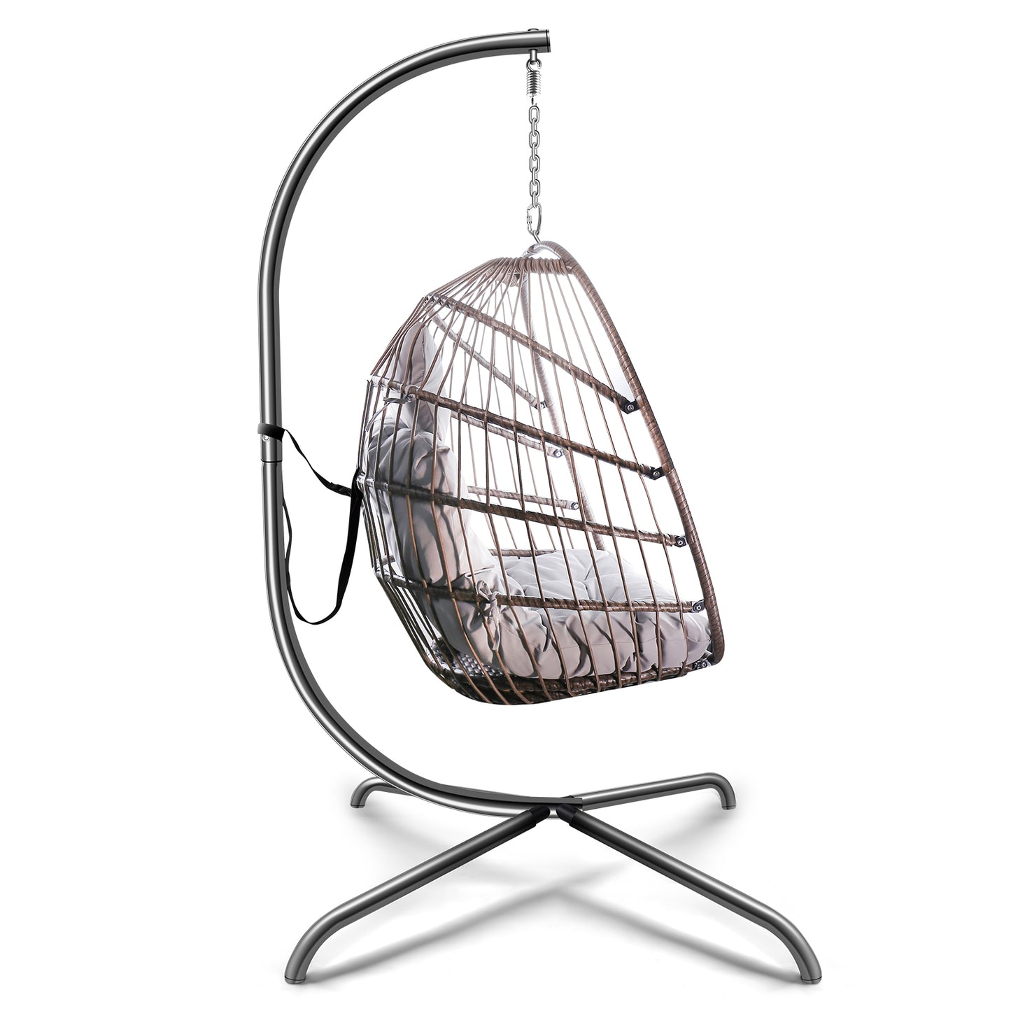 Anrli Patio Foldable Swing Chair Porch PE Wicker Egg Hanging Chair Hammock Chair with Stand and Cushion for Outdoor Balcony Indoor Bedroom,350lbs Capaticy Beige