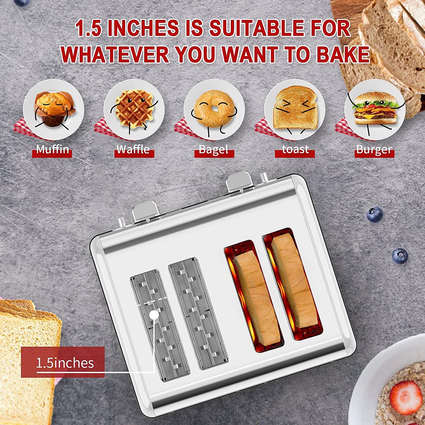 Anrli 4 Slice Toaster Extra Wide Slot Toaster Stainless Steel with Dual Control Panels of Bagel/Defrost/Cancel Function, 6 Toasting Bread Shade Settings, Removable Crumb Trays, Auto Pop-Up,Sliver