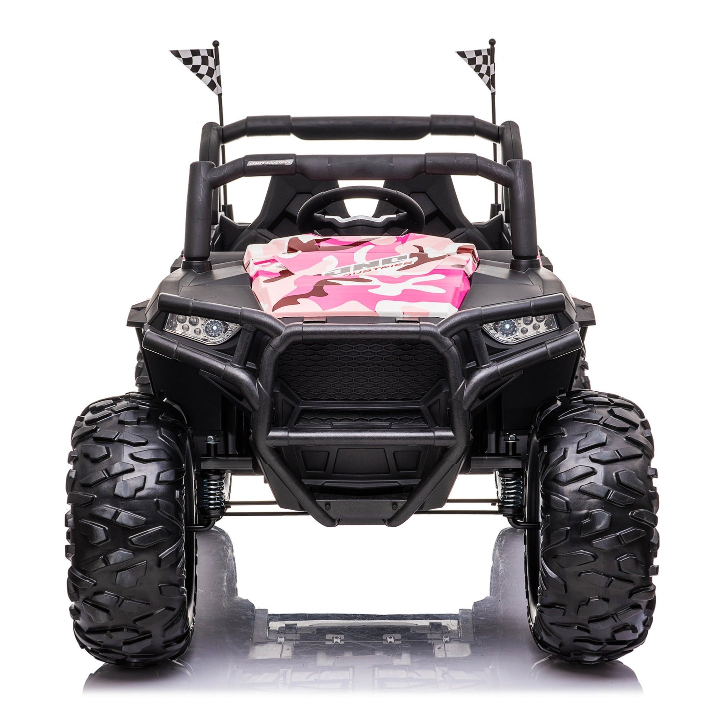 24V Kids Ride on UTV Car w/ 2 Seater Remote Control, Electric Off-Road UTV w/ 2*200W Motor, 7AH Battery Powered 4-Wheeler Toy, LED Lights, Spring Suspension, 3 Speeds, Bluetooth Music Camo Pink