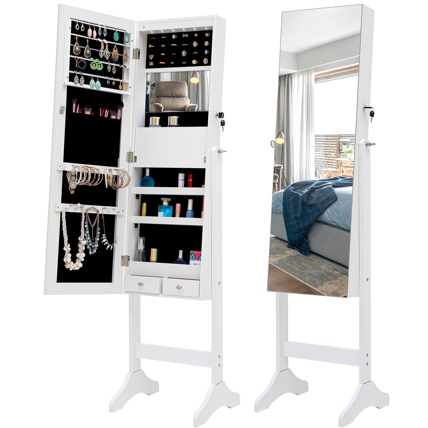 Anrli 6 LEDs Standing Jewelry Cabinet Armoire