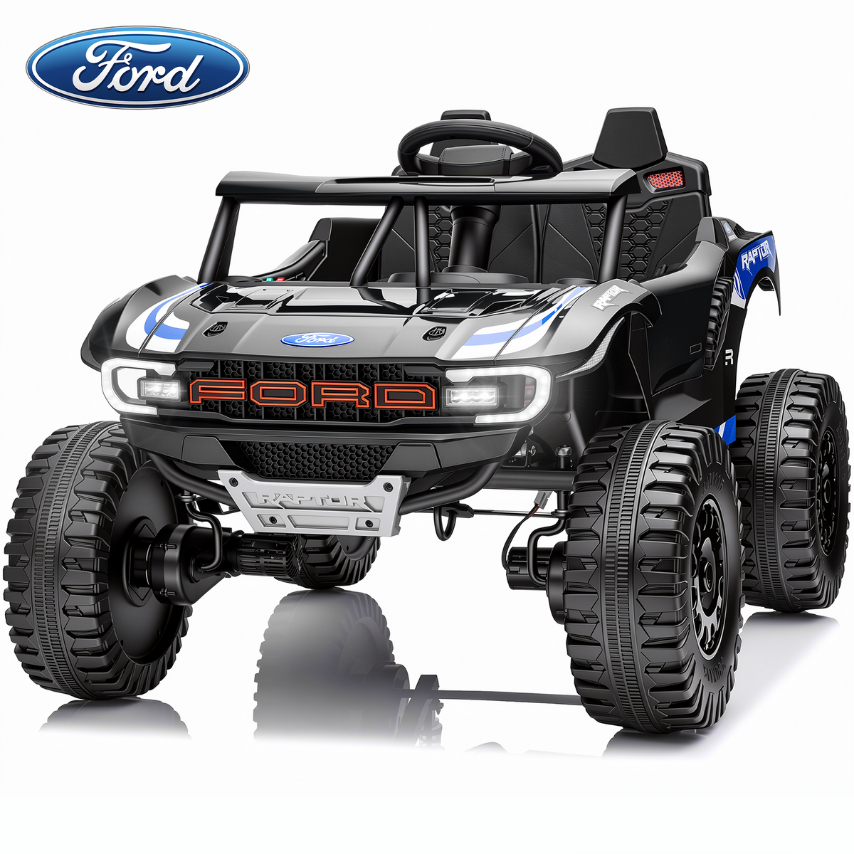 Joyracer Licensed Ford Raptor 24V 800W 4WD Kids Ride on Toys, 2 Seater Ride On Car with Remote Control, Bluetooth Music, 3 Speeds, Ages 3-8, 2606