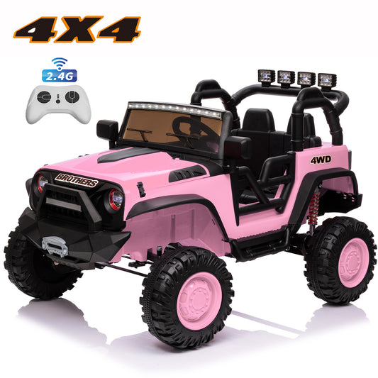 24V Kids Ride on Truck, 4WD 2 Seater Powered Ride on Toy Car with Remote, 200W*4 Motor, Pink--JC555