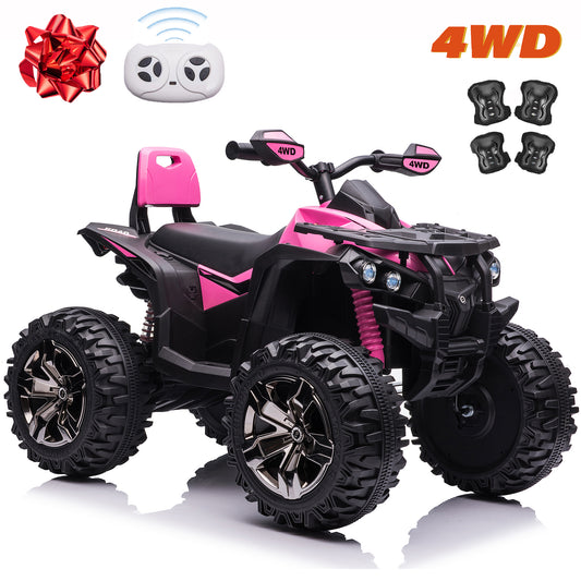 24 Volt Ride on Toys with Remote Control, 800W Kids ATV Four-Wheeler Quad Car, 2 Seater Off-Road Ride on ATV for Big Kids, Pink-3288