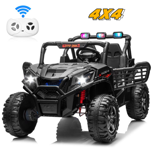 Joyracer 4WD 24V Kids Ride on UTV Car w/ 2 Seater Remote Control, Electric Off-Road UTV w/ 4*200W Motor, 7AH Battery Powered 4-Wheeler Toy, LED Lights, Spring Suspension, 3 Speeds, Bluetooth Music