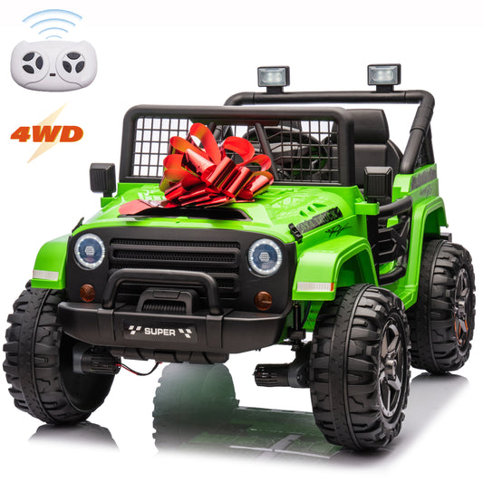 Joyracer 24V Ride on Truck Car w/ Remote, 2 Seater 4WD/2WD Switchable Electric Car for Kids, 4x100W Motor Power Four Wheels, Kids Outdoor Toys for Boys Girls, Max Speed 6Mph, Bluetooth/Music, Green--055