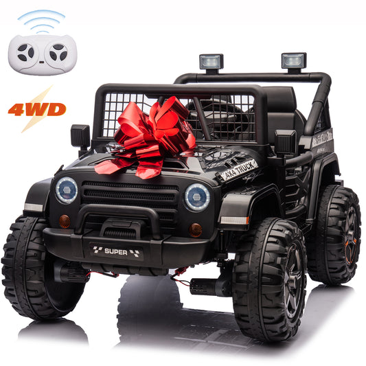 Joyracer 24V Ride on Truck Car w/ Remote, 2 Seater 4WD/2WD Switchable Electric Car for Kids, 4x100W Motor Power Four Wheels, Kids Outdoor Toys for Boys Girls, Max Speed 6Mph, Bluetooth/Music, Black--055