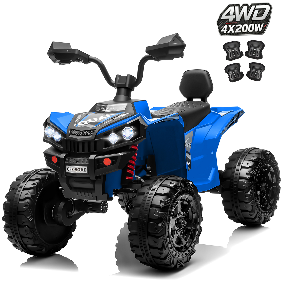 24V Kids Ride On ATV for Ages 3-8, 4WD Electric Quad with 4 Motors, Bluetooth Music, LED Lights, Spring Suspension, 3-5 km/h, 110 lbs Capacity, Battery Powered Toy for Boys Girls-2602