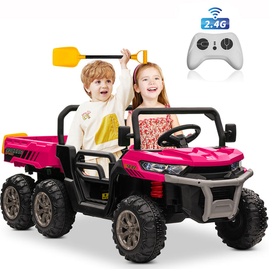 24 Volt Ride on Tractor UTV with Remote Control, 4WD Motor 7AH Battery Powered Ride on Toys, 6-Wheel Big Car w/ Tipping Bucket Trailer, 3 Speeds,LED Lights, MP3/USB Music for Big Kids, Black,pink,red,green-623BFU