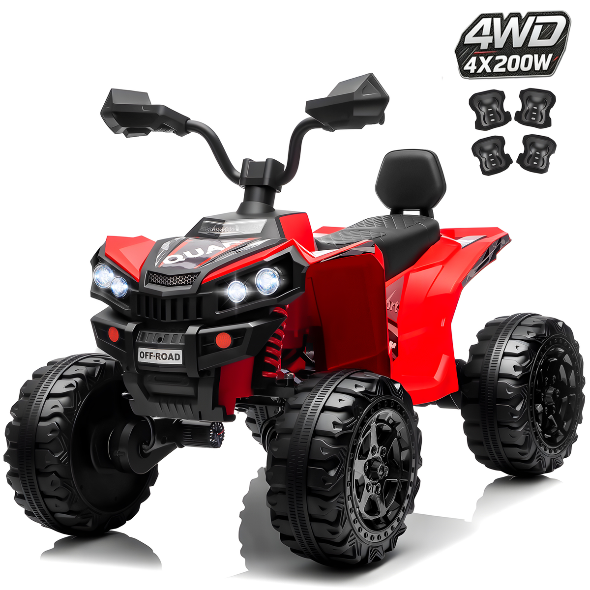 24V Kids Ride On ATV for Ages 3-8, 4WD Electric Quad with 4 Motors, Bluetooth Music, LED Lights, Spring Suspension, 3-5 km/h, 110 lbs Capacity, Battery Powered Toy for Boys Girls-2602