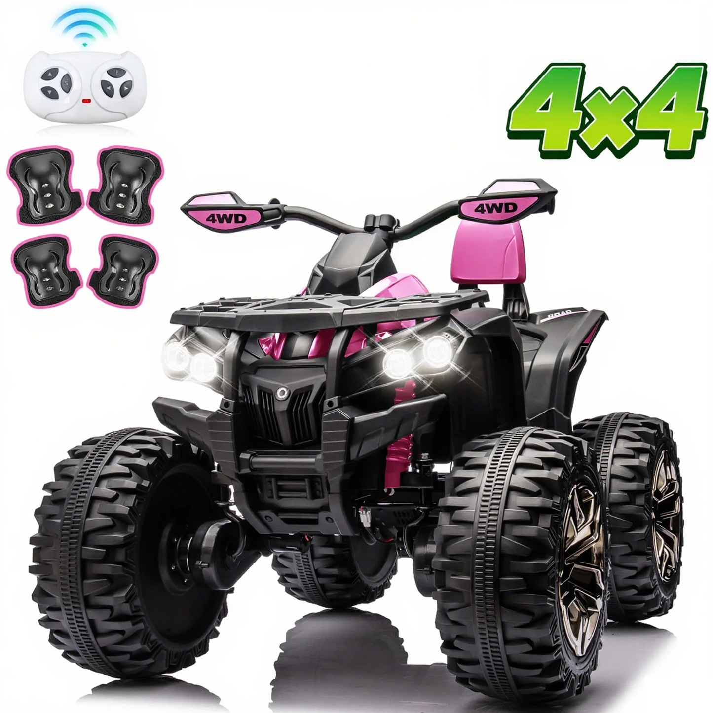 24 Volt ATV for Kids, Joyracer 4 Wheeler for Kids, 4WD Power Car Wheels with 800W Motor, Bluetooth/MP3, Horn, Music, LED for Big Kids Gift, Pink