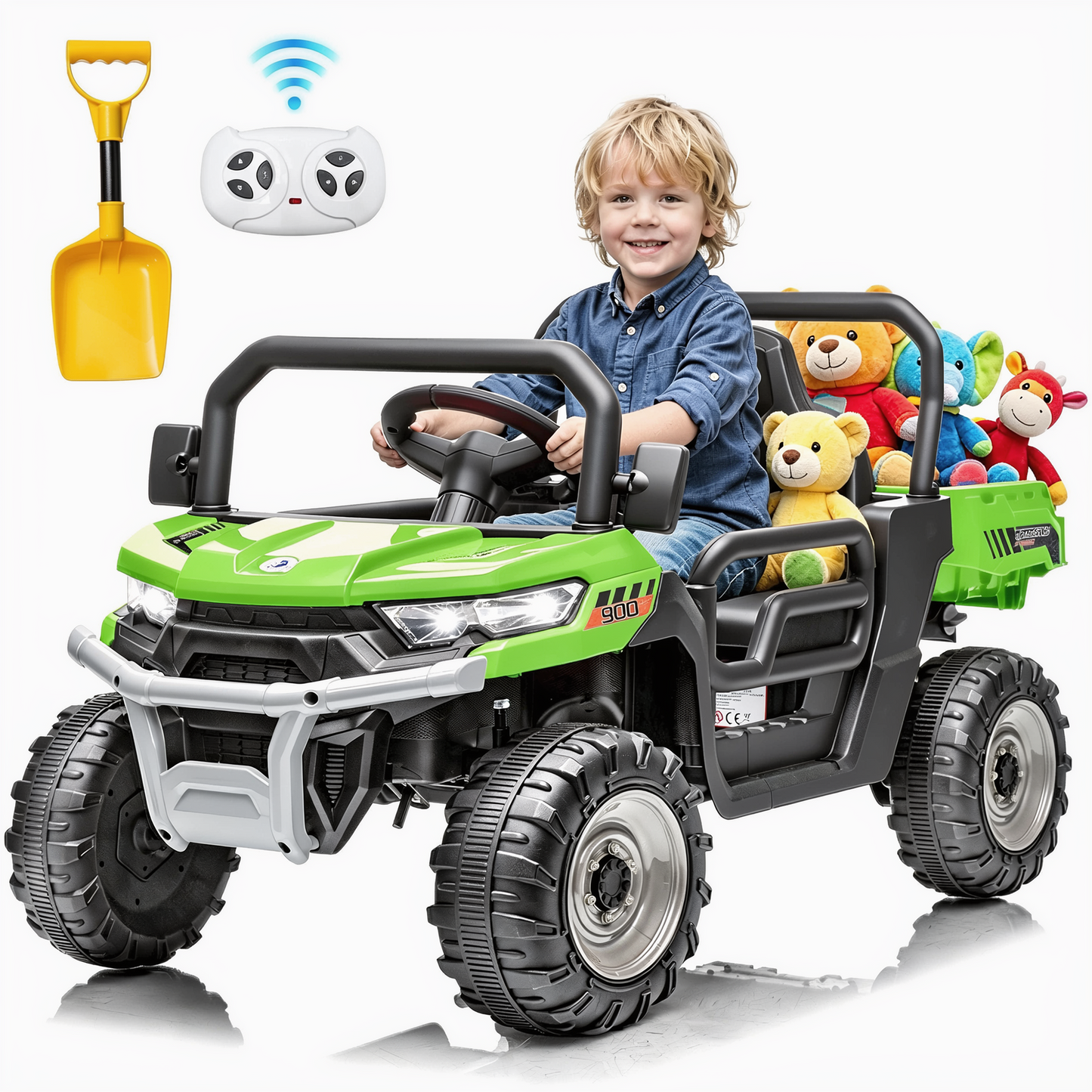 Joyracer 12V Ride on Toys UTV for Kids, Electric Car with Remote, Powered Ride on Dump Truck w/ Dump Bed & Shovel, Spring Suspension, Bluetooth Music, LED Lights-662