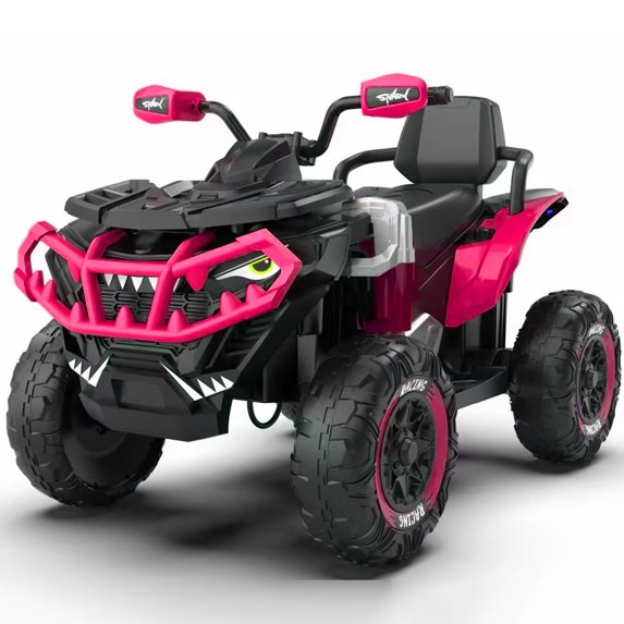 Joyracer XXL ATV for Kids, EVA Tires 24 Volt Ride on Toys, 4 Wheeler with 2 Seater, Power Car Wheels with Remote, Knee Pad, Bluetooth, Pink