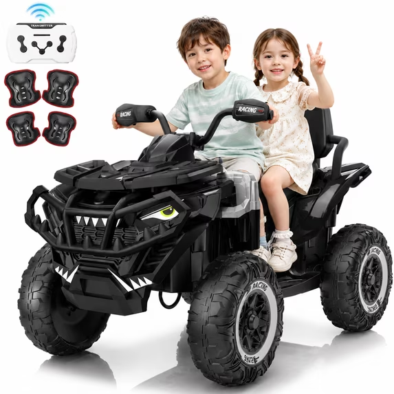 Joyracer XXL ATV for Kids, EVA Tires 24 Volt Ride on Toys, 4 Wheeler with 2 Seater, Power Car Wheels with Remote, Knee Pad, Bluetooth, Pink
