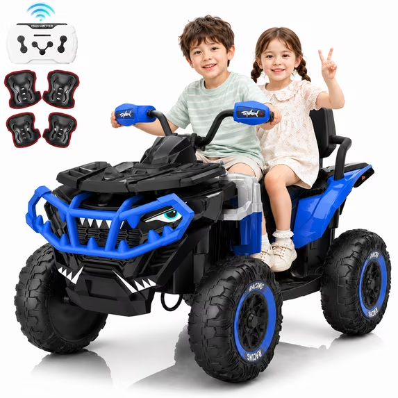 Joyracer XXL ATV for Kids, EVA Tires 24 Volt Ride on Toys, 4 Wheeler with 2 Seater, Power Car Wheels with Remote, Knee Pad, Bluetooth, Pink