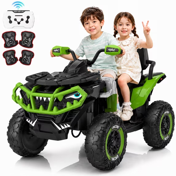 Joyracer XXL ATV for Kids, EVA Tires 24 Volt Ride on Toys, 4 Wheeler with 2 Seater, Power Car Wheels with Remote, Knee Pad, Bluetooth, Pink