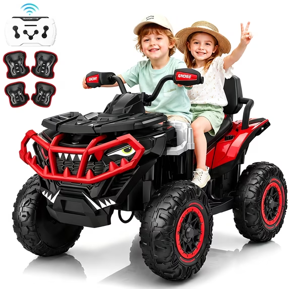 Joyracer XXL ATV for Kids, EVA Tires 24 Volt Ride on Toys, 4 Wheeler with 2 Seater, Power Car Wheels with Remote, Knee Pad, Bluetooth, Pink