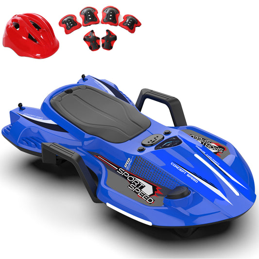 24V Ride on Toys with 200W Hub Motor Up to 7MPH, Battery Powerd Ride on Drift Car, Color Tail Spray, Accelerator Pedal, PU Tires, Gravity Steering, Bluetooth Music for Big Kids Ages 6+, Blue