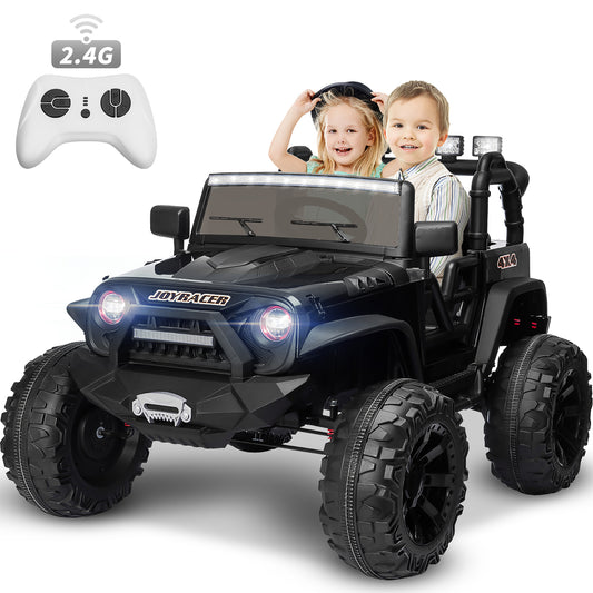 24V Kids Ride On Truck with 2 Seater Remote Control, 4WD Ride On Toy w/ 4*200W Motor 9AH Battery Powered Electric Car, 3 Speeds, Spring Suspension, LED Lights, Bluetooth Music, Black