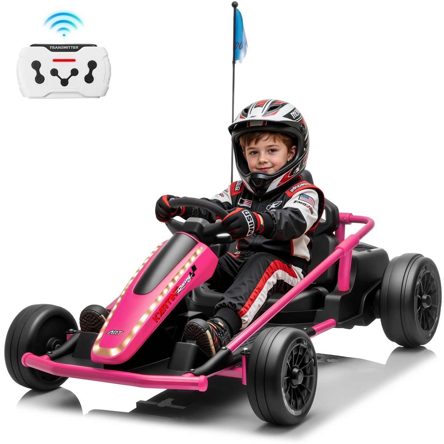 Joyracer 24V Kids Electric Go Kart with Remote Control, 3 Speed Modes 5–10 MPH, 2 * 200W Motors, Metal Frame Ride on Toys Drift Kart for Big Kids, Music & Bluetooth