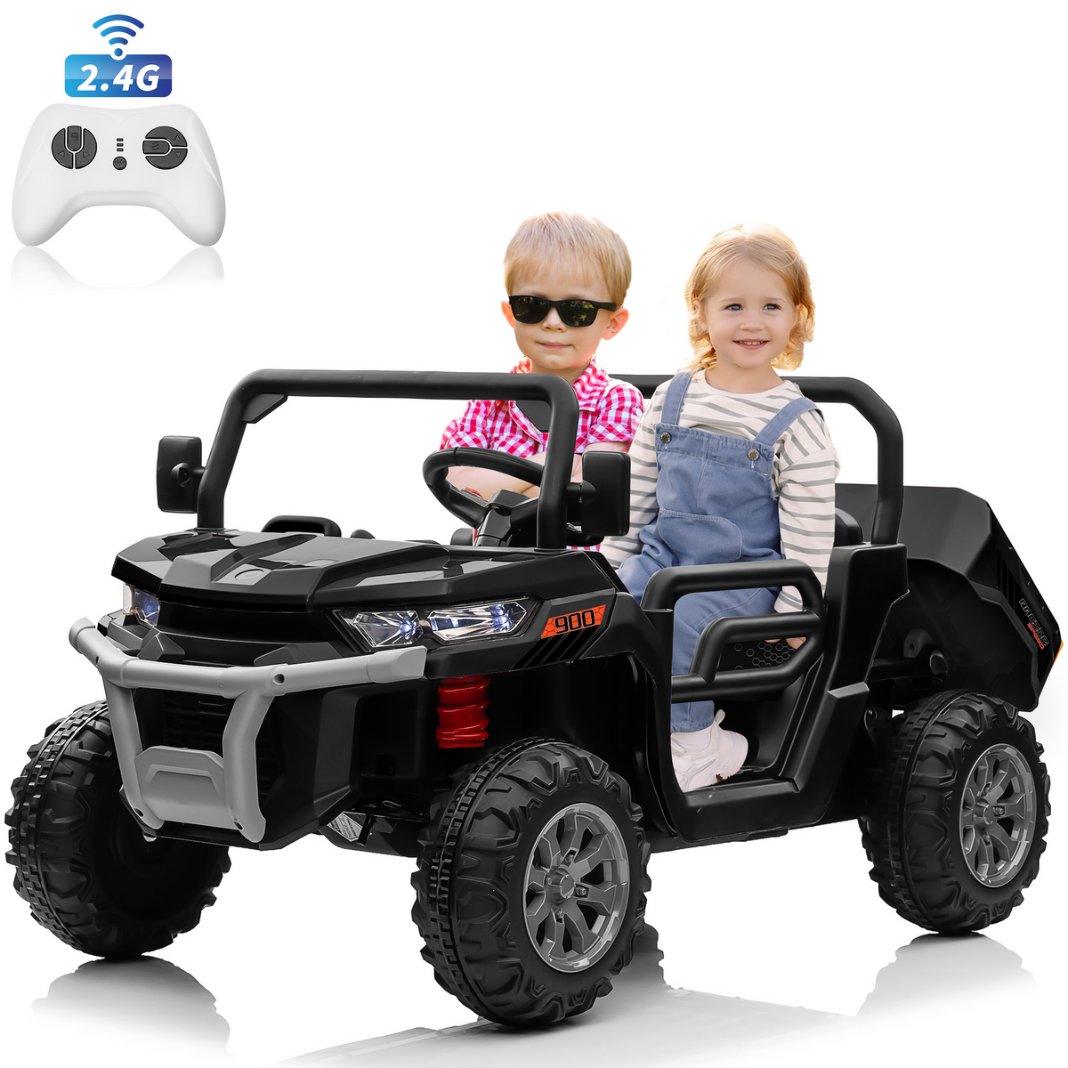 Joyracer 24V Ride on Toys with Remote Control, 2 Seater Powered Ride on Tractor w/ Trailer, Power Car Wheels Outdoor 4-Wheeler UTV Toys for Kids