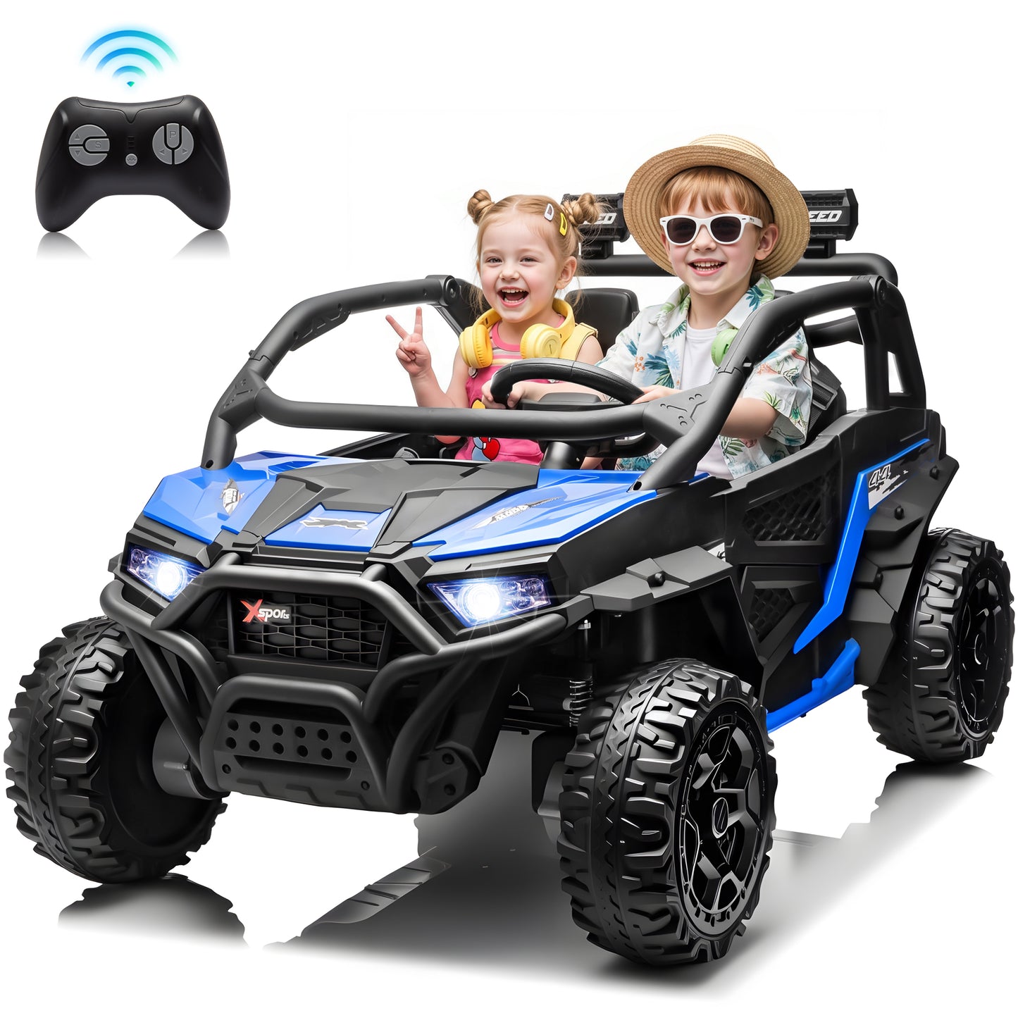 Joyracer 800W 24V Ride on Toys UTV for Kids, 2-Seater, 4WD Power Car Wheels with Remote Control, Bluetooth Music, Rear Storage Box, Four-Wheel Suspension, LED Lights